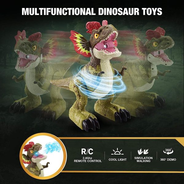 Touch sensing dance rotating radio control toy dinosaur with spray