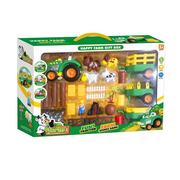 Cute montessori cow sheep horse dog animal model farm toy set with fence and volcano