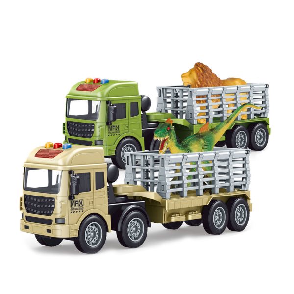 Plastic sound light up friction car toy with dinosaur animal model