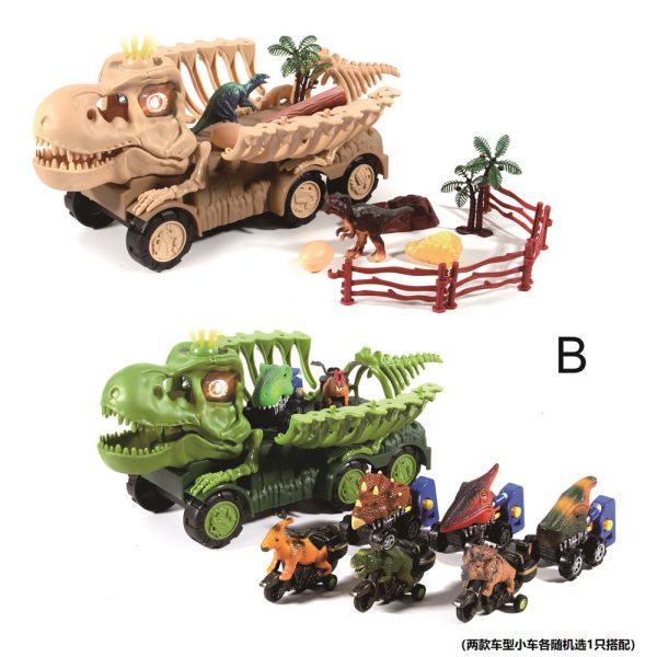 plastic pull back skeleton dinosaur car toy with mini figure and car