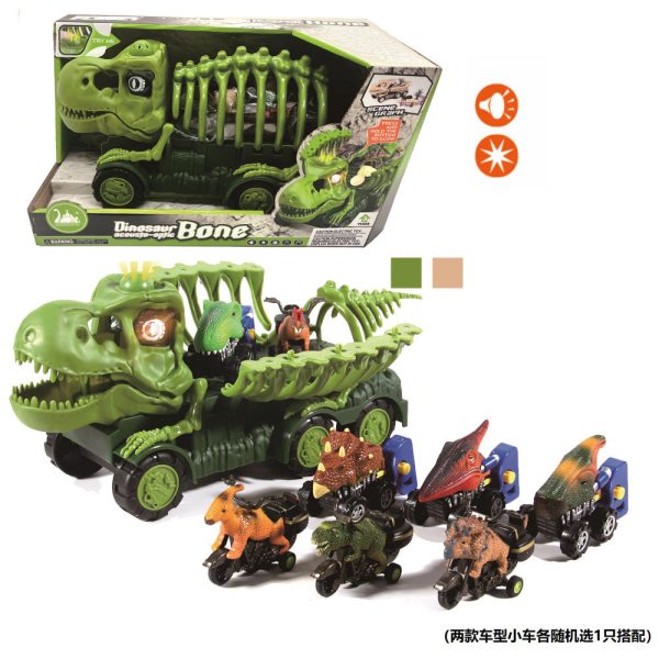 plastic pull back skeleton dinosaur car toy with mini figure and car