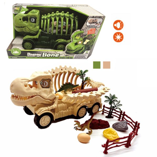 plastic pull back skeleton dinosaur car toy with mini figure and car
