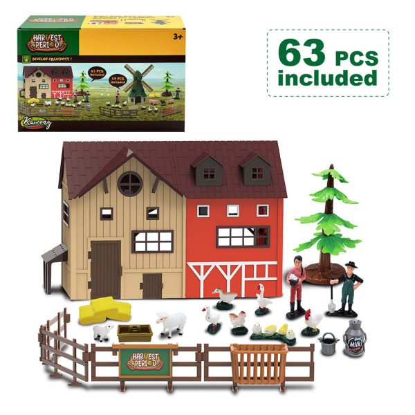 63pcs Poultry duck goose chicken farmer model plastic diy simulation farm house toy with animal