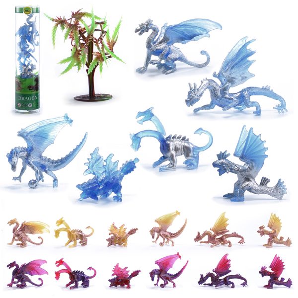 Myth statue series toy plastic mini dragon figurines in clear tube