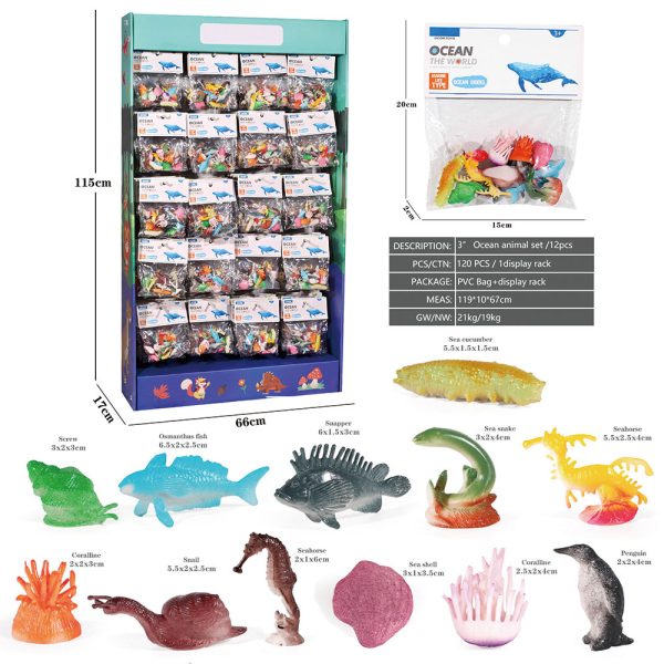 Display rack pack 120pcs  cheap small plastic animal mini toy
