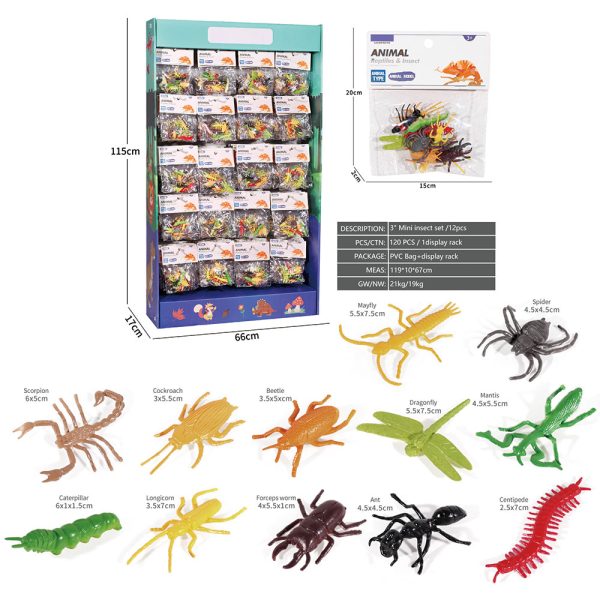 Display rack pack 120pcs  cheap small plastic animal mini toy