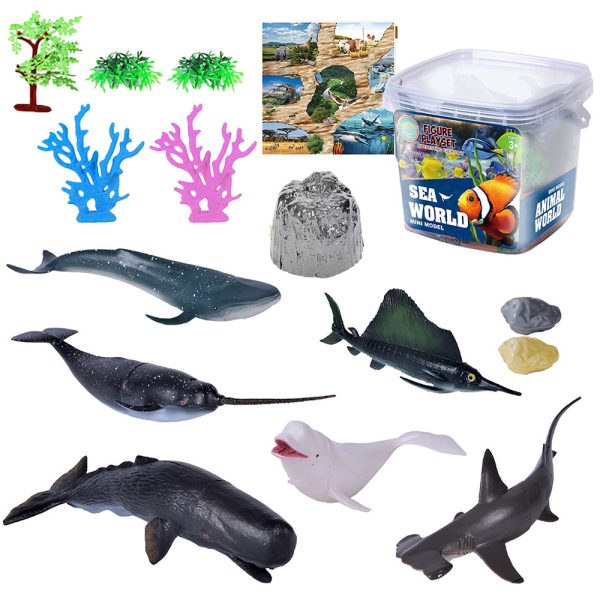 With handle bucket pvc shark dolphin plastic hollow toy sea animal figurines
