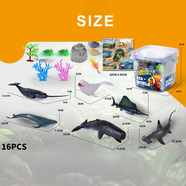 With handle bucket pvc shark dolphin plastic hollow toy sea animal figurines