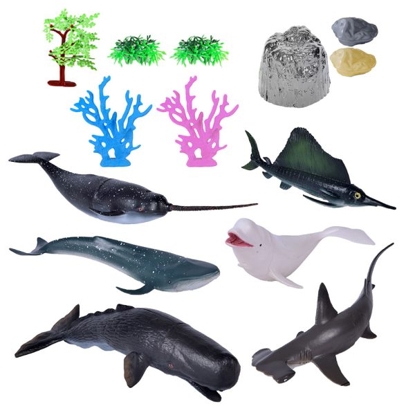 With handle bucket pvc shark dolphin plastic hollow toy sea animal figurines