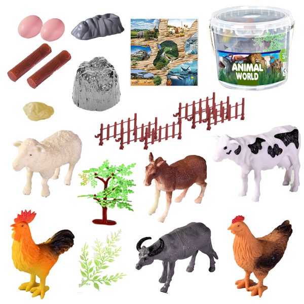 PVC plastic hollow hen cow sheep animal model plastic farm play set toy with mat
