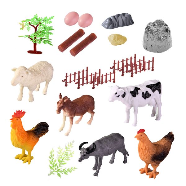 PVC plastic hollow hen cow sheep animal model plastic farm play set toy with mat