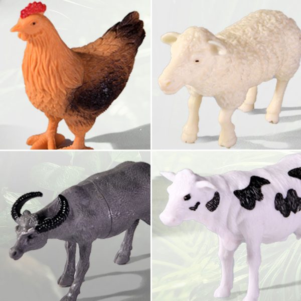 PVC plastic hollow hen cow sheep animal model plastic farm play set toy with mat