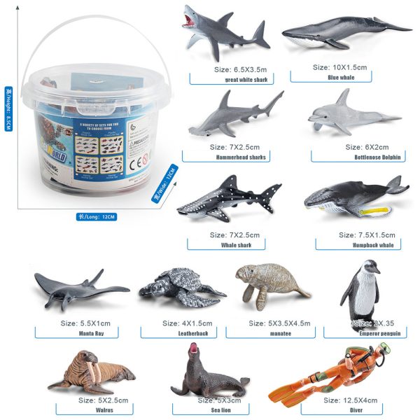 High simulation PVC mini toy plastic ocean animal figurines in barrel