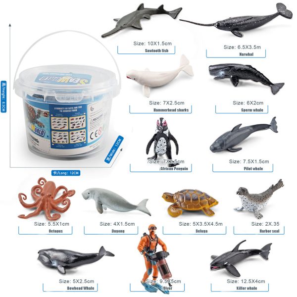 High simulation PVC mini toy plastic ocean animal figurines in barrel