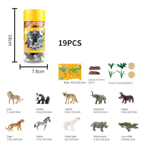 19PCS Mini Solid Plastic Model PVC Animal in the World Map Toy