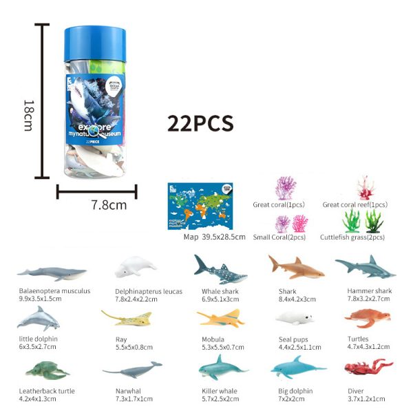 With Paper World Map 22pcs Pvc Toy Miniature Sea Animal Model